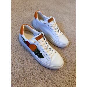 Tory Burch Leather Color Block Sneakers Bari Nappa in Snow White/ Fruit Basket